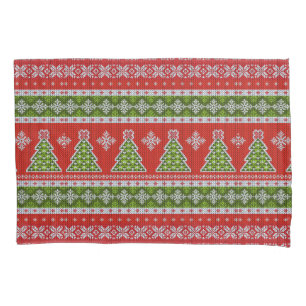 Christmas Red Green Holidays Elegant Pillowcase