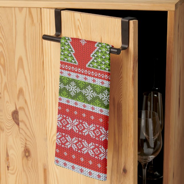 Christmas Red Green Holidays Modern Tea Towel (Thirds Fold)