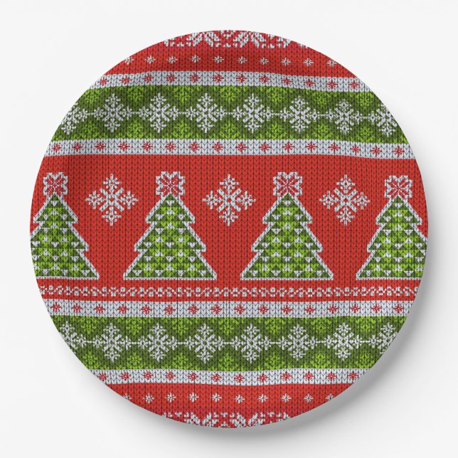Christmas Red Green Holidays Stylish Paper Plate (Front)