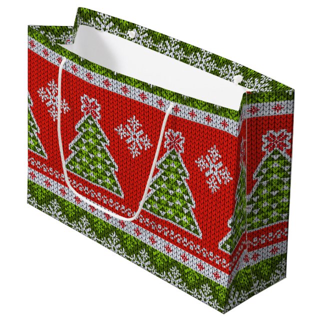 Christmas Red Green Holidays Trendy Large Gift Bag (Front Angled)