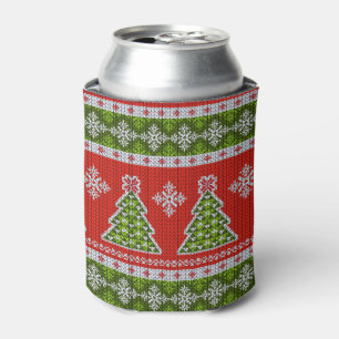 Christmas Red Green Holidays Vintage Can Cooler