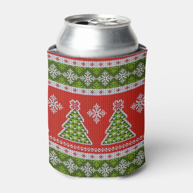 Christmas Red Green Holidays Vintage Can Cooler (Can Front)