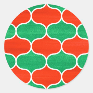 Christmas Red Green Interlocking Ogee Pattern Classic Round Sticker