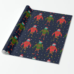 Christmas Red & Green Large Robot Santas In Space Wrapping Paper