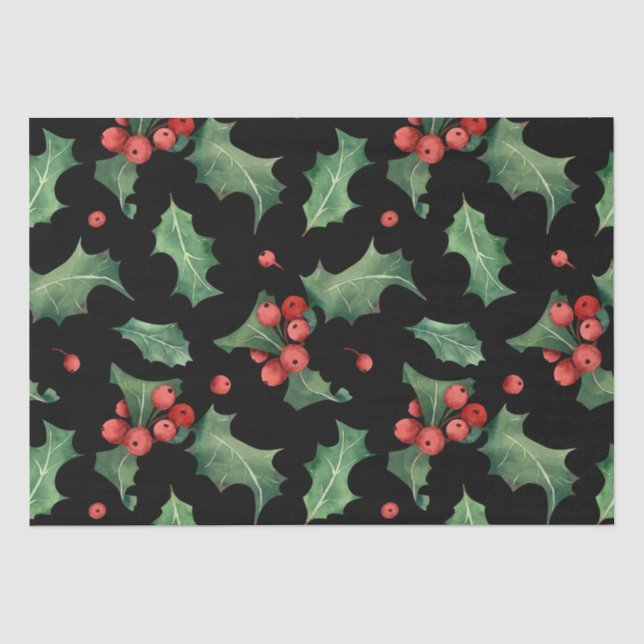 Christmas Red Green Mistletoe Black  Tissue Paper (Front)