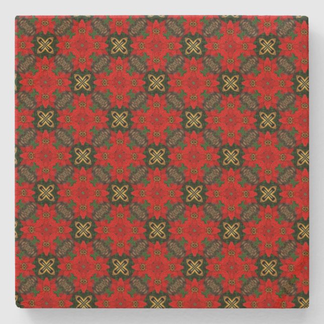 Christmas Red Green Modern Pattern Stone Coaster (Front)