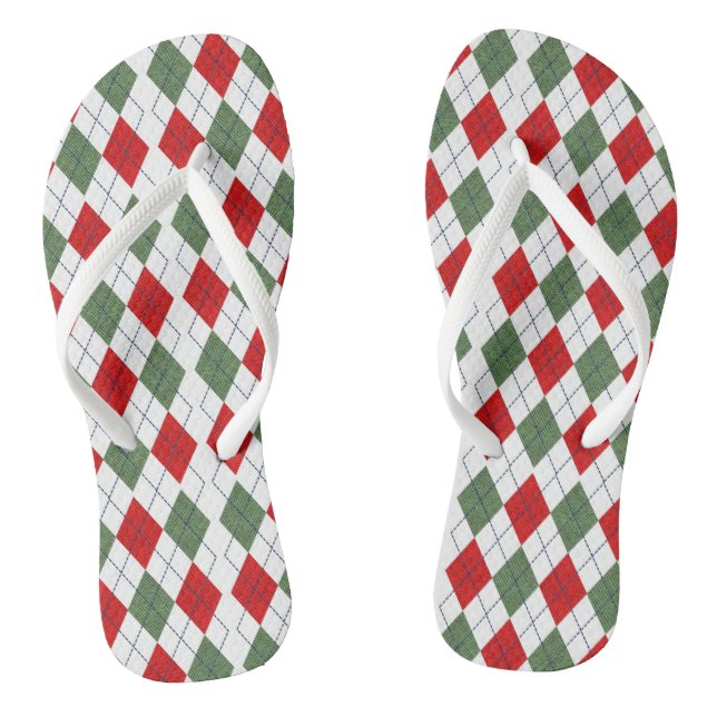 Christmas Red Green Pattern Holidays Elegant Flip Flops (Footbed)
