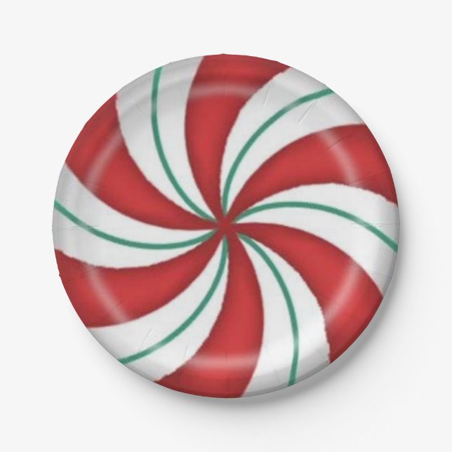 Christmas Red Green Peppermint Candy Paper Plate (Front)