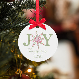 Christmas Red Green Photo Joy Typography Ornament