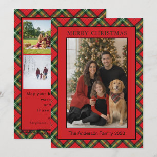 Christmas Red Green Plaid 5 Custom Photo Holiday Card