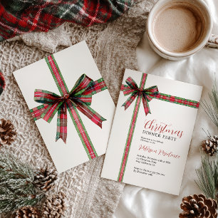 Christmas Red Green Plaid Coquette Bow Holiday Invitation