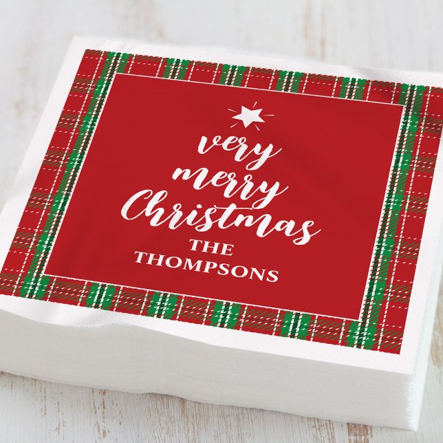 Christmas Red Green Plaid Cute Holiday Table  Napkin (Cute red and green plaid Christmas napkins with festive holiday table design.)