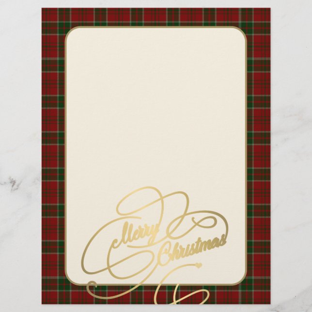 Christmas red green plaid frame stationery paper (Front)