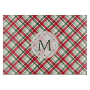 Christmas Red Green Plaid Monogram Cutting Board