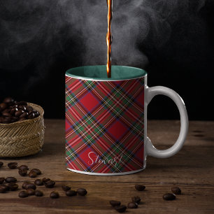 Christmas Red Green Plaid Rustic Stewart Tartan Two-Tone Coffee Mug