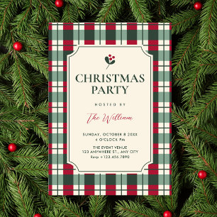 Christmas Red green plaid tartan pattern  Invitation