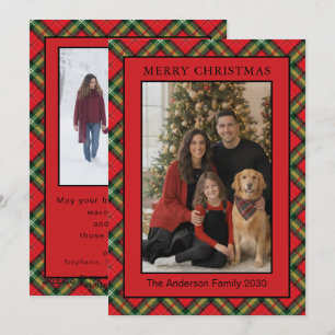 Christmas Red Green Plaid Two Photo Holiday Card