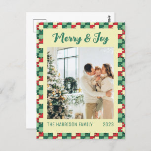 Christmas Red Green Puzzle Merry & Joy Photo Postcard