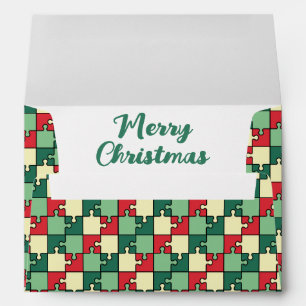 Christmas Red Green Puzzle Piece Geometric Envelope