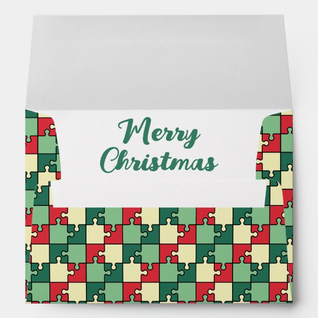 Christmas Red Green Puzzle Piece Geometric Envelope (Back (Bottom))
