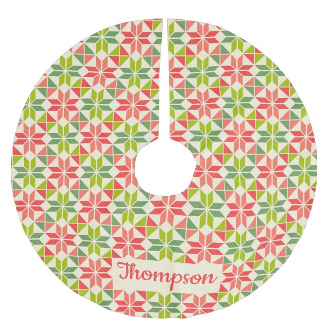 Christmas Red Green Quilted Star Tree Skirt (Front)