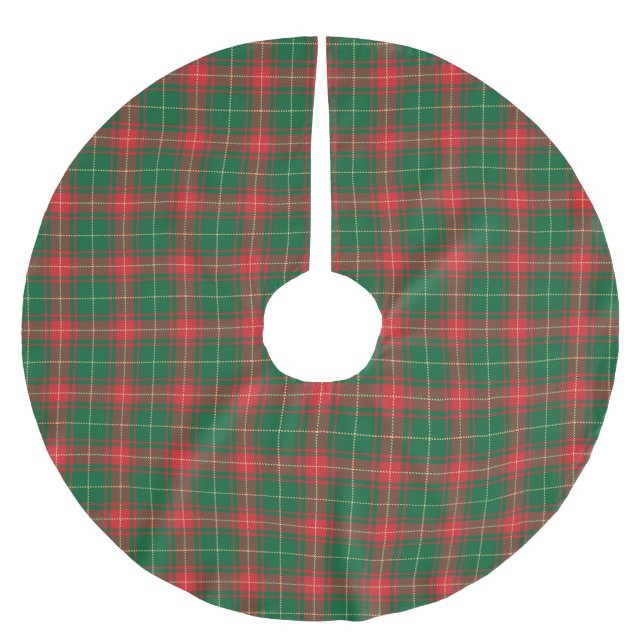 Christmas red green rustic tartan plaid pattern brushed polyester tree skirt (Front)