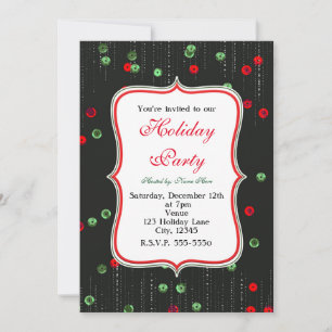 Christmas Red & Green Sequins Holiday Invitations