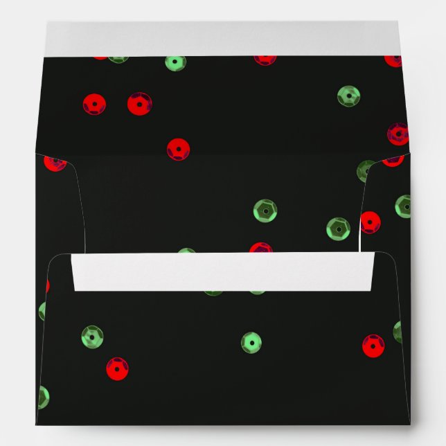 Christmas Red & Green Sequins Invitation Envelope (Back (Bottom))