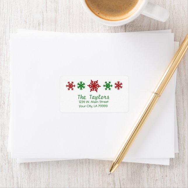 Christmas Red Green Snowflake Holiday Label (Insitu)