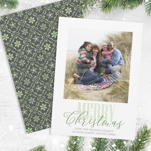 Christmas Red Green Snowflake Pattern 1 Photo Holiday Card (Creator Uploaded)