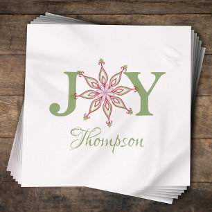Christmas Red Green Snowflake Whimsical Joy Napkin