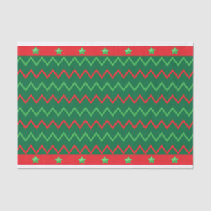 Christmas Red Green Stars And Zigzag Stripes Tissue Paper