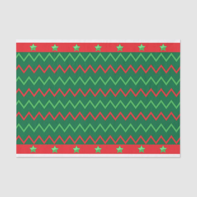 Christmas Red Green Stars And Zigzag Stripes Tissue Paper (Front)