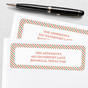 Christmas Red Green Striped Return Address