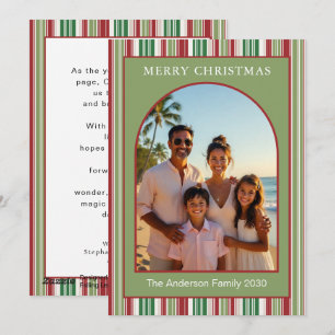 Christmas Red & Green Stripes Arch 1 Photo Holiday Card