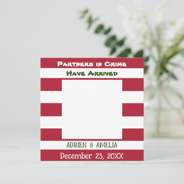 Christmas Red Green Stripes Twin Baby Announcement (Standing Front)