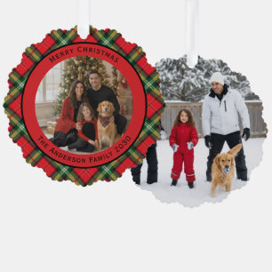 Christmas Red Green Tartan Plaid Easy 2 Photos Tree Decoration Card