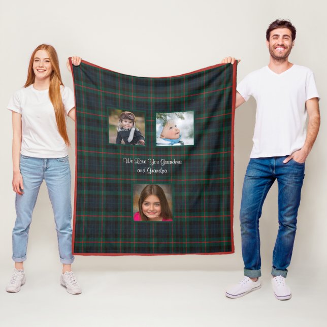 Christmas Red Green Tartan Plaid Grandma Grandpa  Fleece Blanket (In Situ)