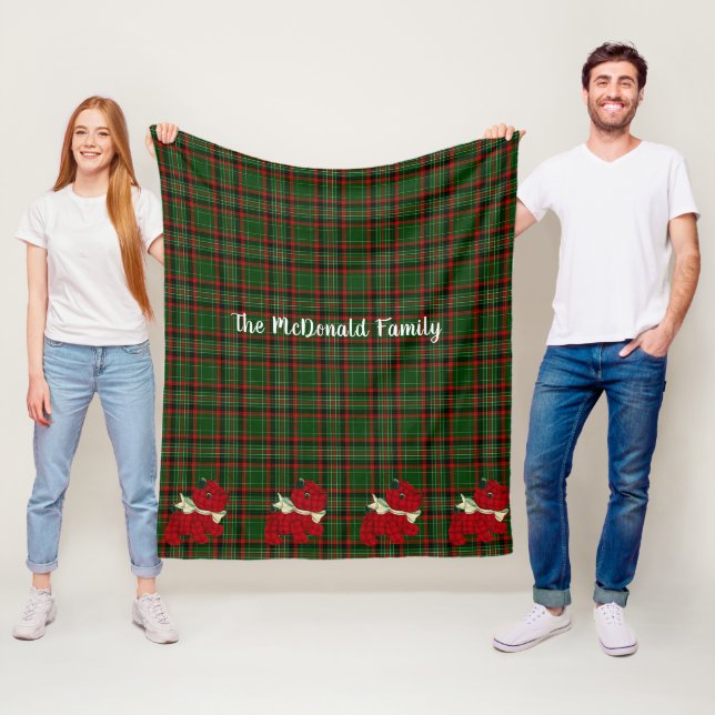 Christmas, Red & Green Tartan Plaid, Scottie Dog Fleece Blanket (In Situ)