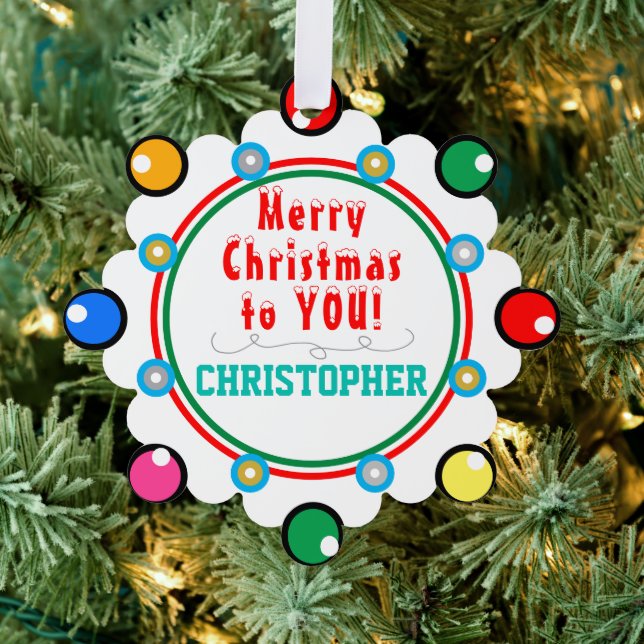 Christmas Red Green Teal NAME Tree Decoration Card (Insitu (Tree))