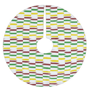 Christmas Red, Green, Vivid Gold Stripes on White Brushed Polyester Tree Skirt