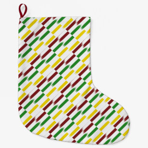 Christmas Red, Green, Vivid Gold Stripes on White Large Christmas Stocking