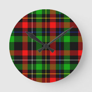 Christmas Red Green White Flannel Plaid Design Round Clock