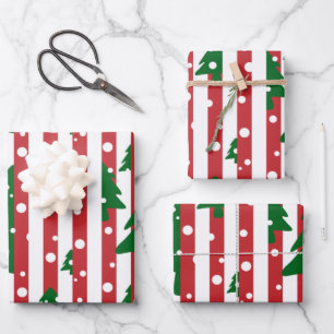 Christmas red green white striped pattern wrapping paper sheet