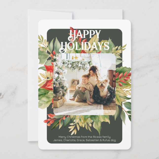 Christmas Red Green Winter Foliage Photo Template (Front)