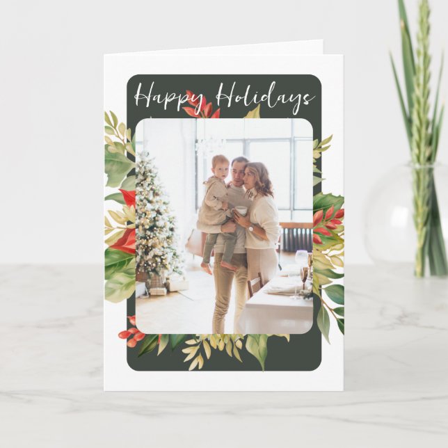 Christmas Red Green Winter Foliage Photo Template (Front)