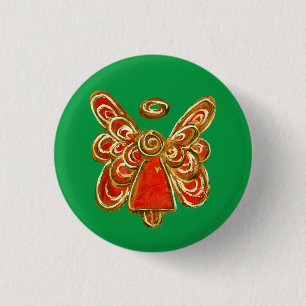 Christmas Red Guardian Angel Art Custom Pin Button