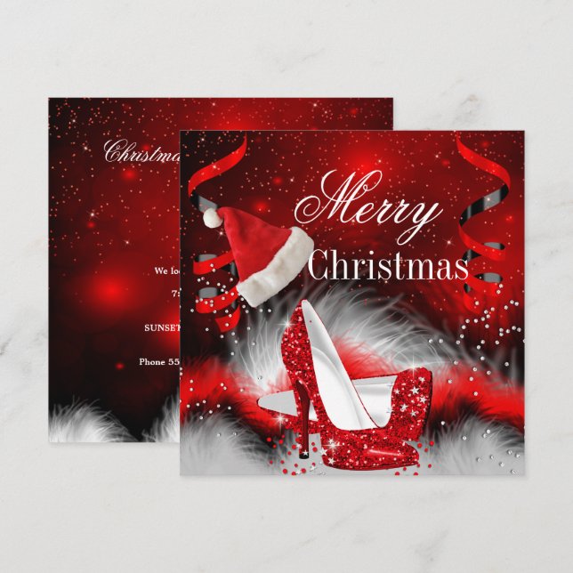 Christmas Red High Heel holiday Party Santa hat Invitation (Front/Back)