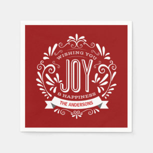 CHRISTMAS RED HOLIDAY JOY CHALKBOARD PERSONALIZED NAPKIN
