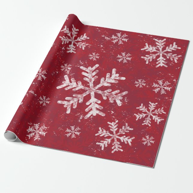 Christmas Red Holiday White Snowflake Rustic Wrapping Paper (Unrolled)